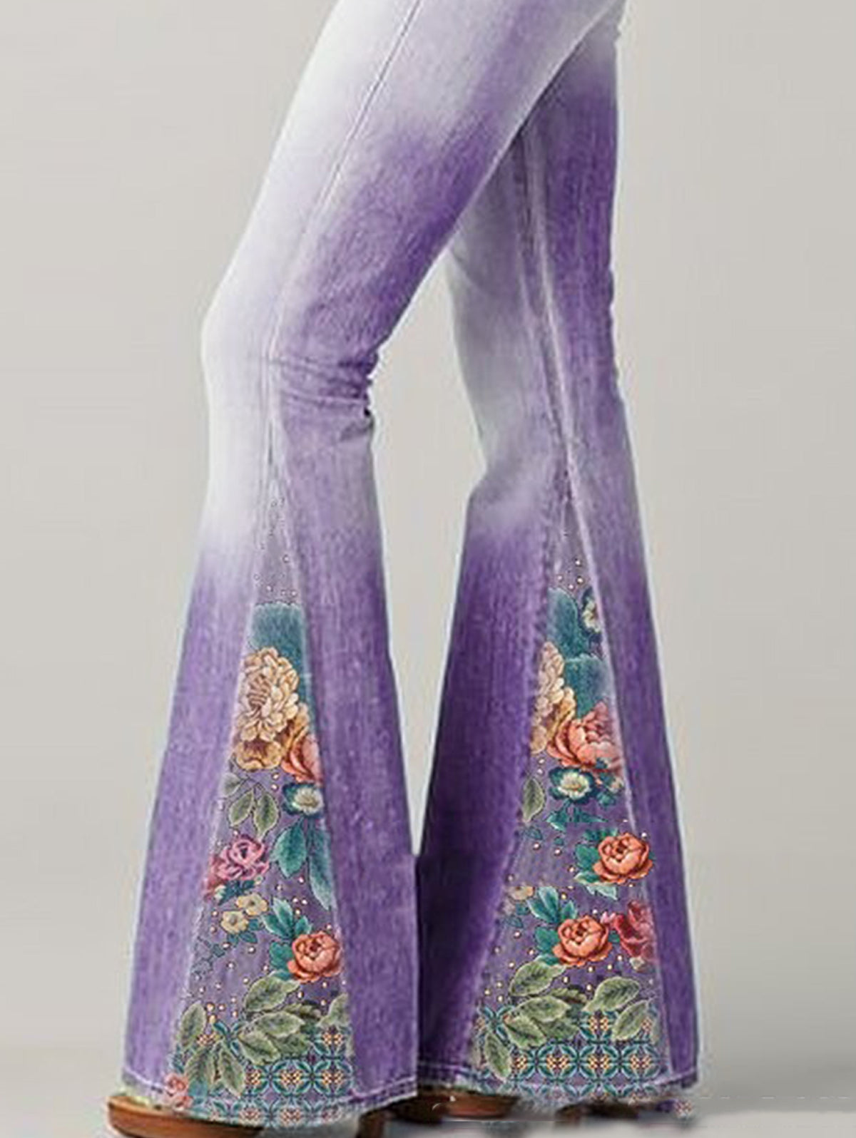 Olyndra | Damesflared jeans - met bloemenaccent, hoog uitgesneden denim flare