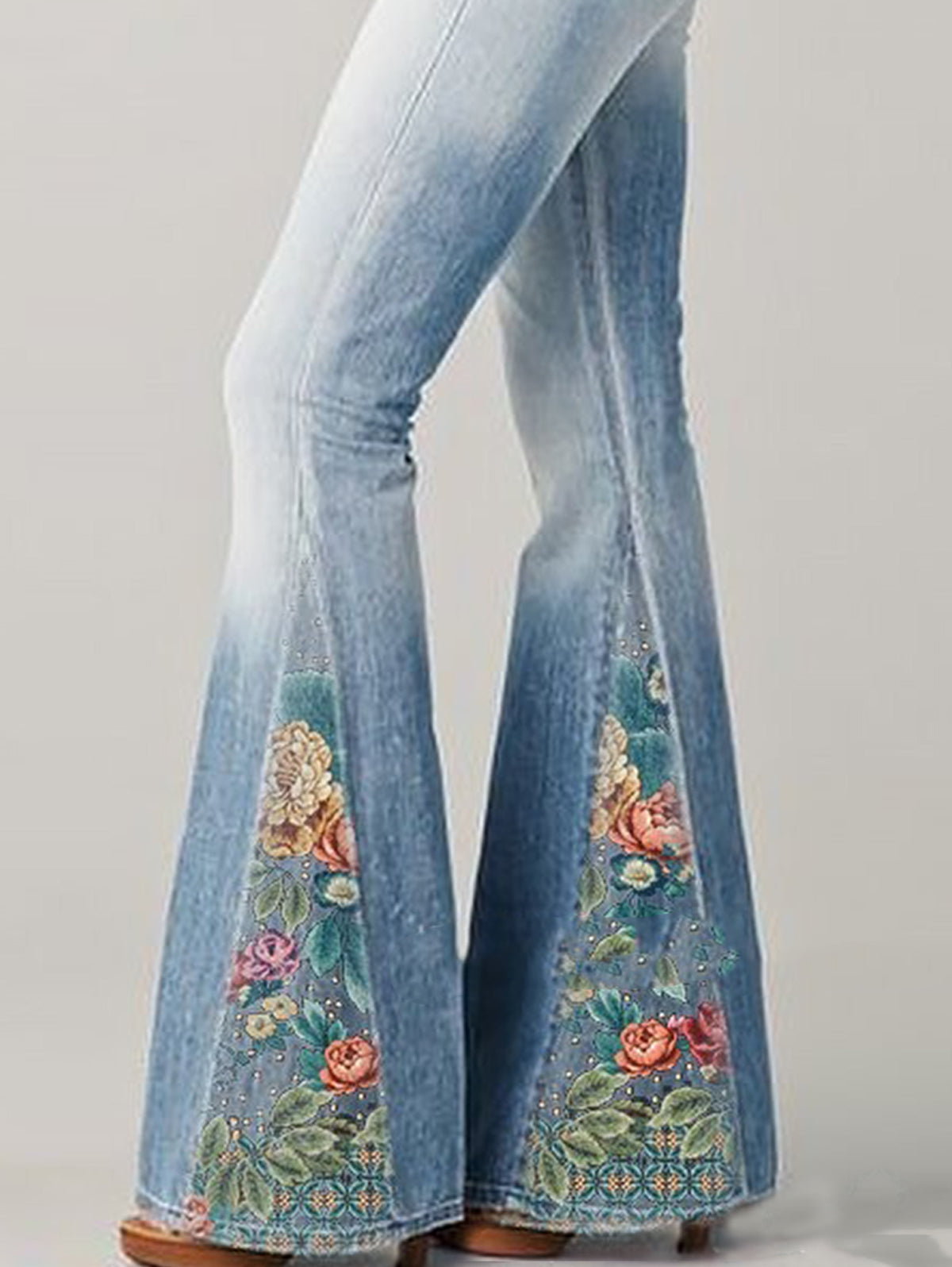 Olyndra | Damesflared jeans - met bloemenaccent, hoog uitgesneden denim flare