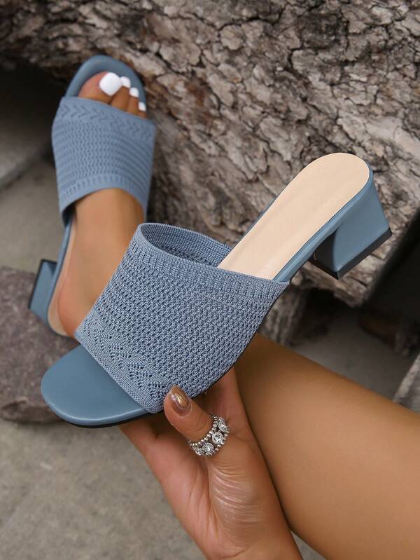 Wovelle | Gebreide hoge hak sandalen voor dames - Peep toe, slip-on