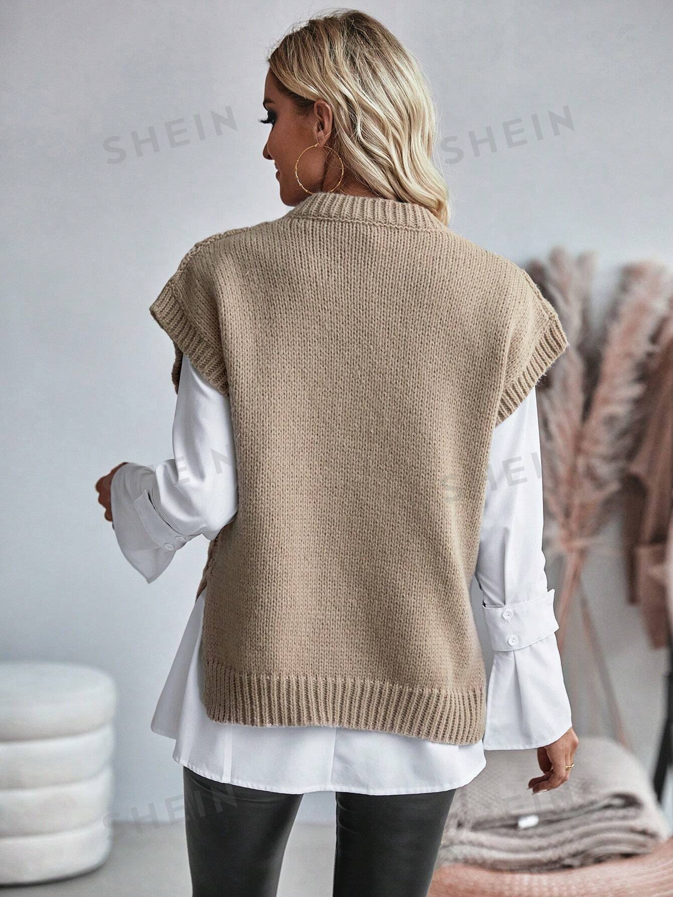 Bravelle | Dames Vest met Kabelgebreide Trui - Korte Mouw, Lichtgewicht, Casual Gebreide Top