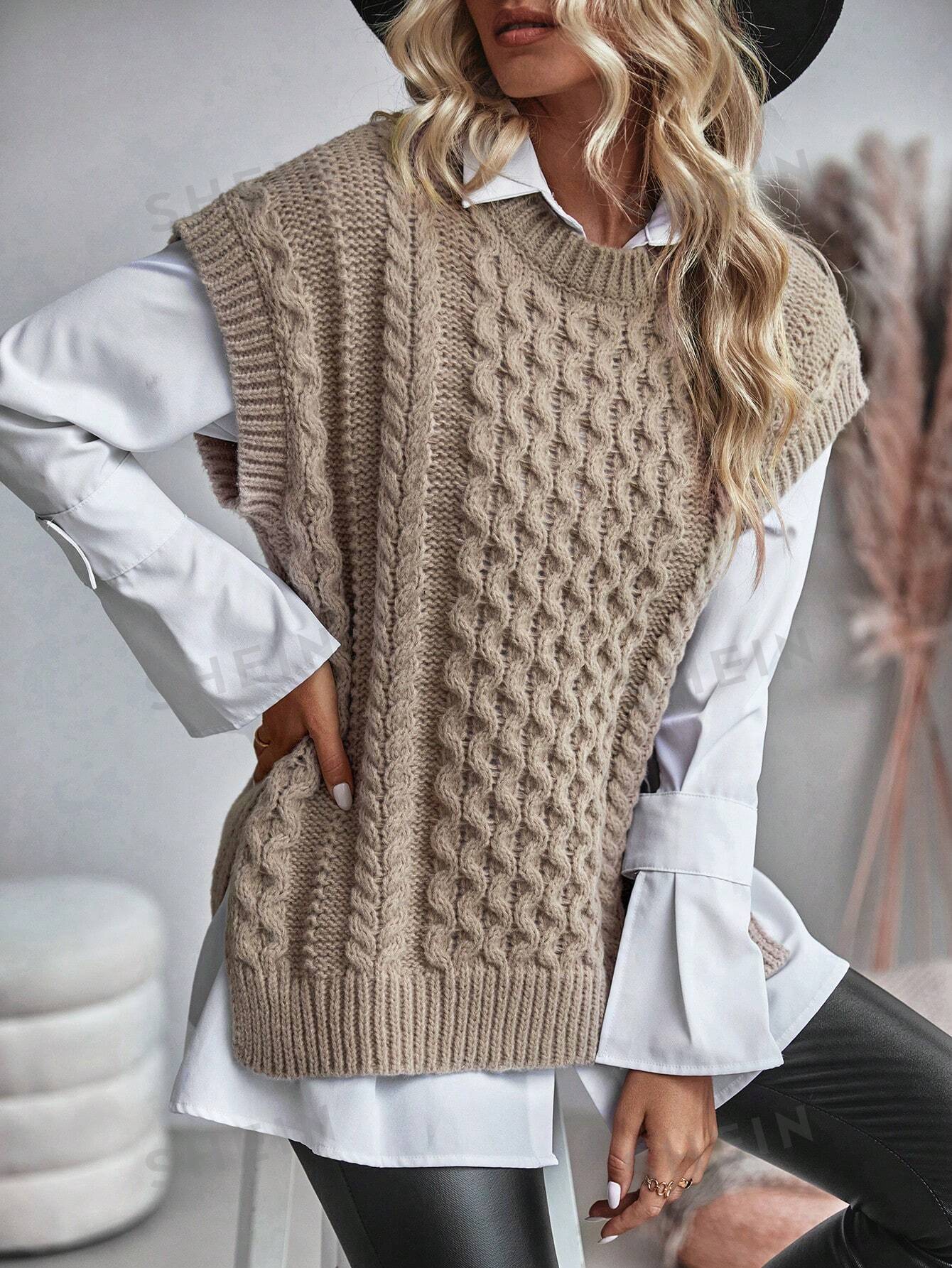 Bravelle | Dames Vest met Kabelgebreide Trui - Korte Mouw, Lichtgewicht, Casual Gebreide Top