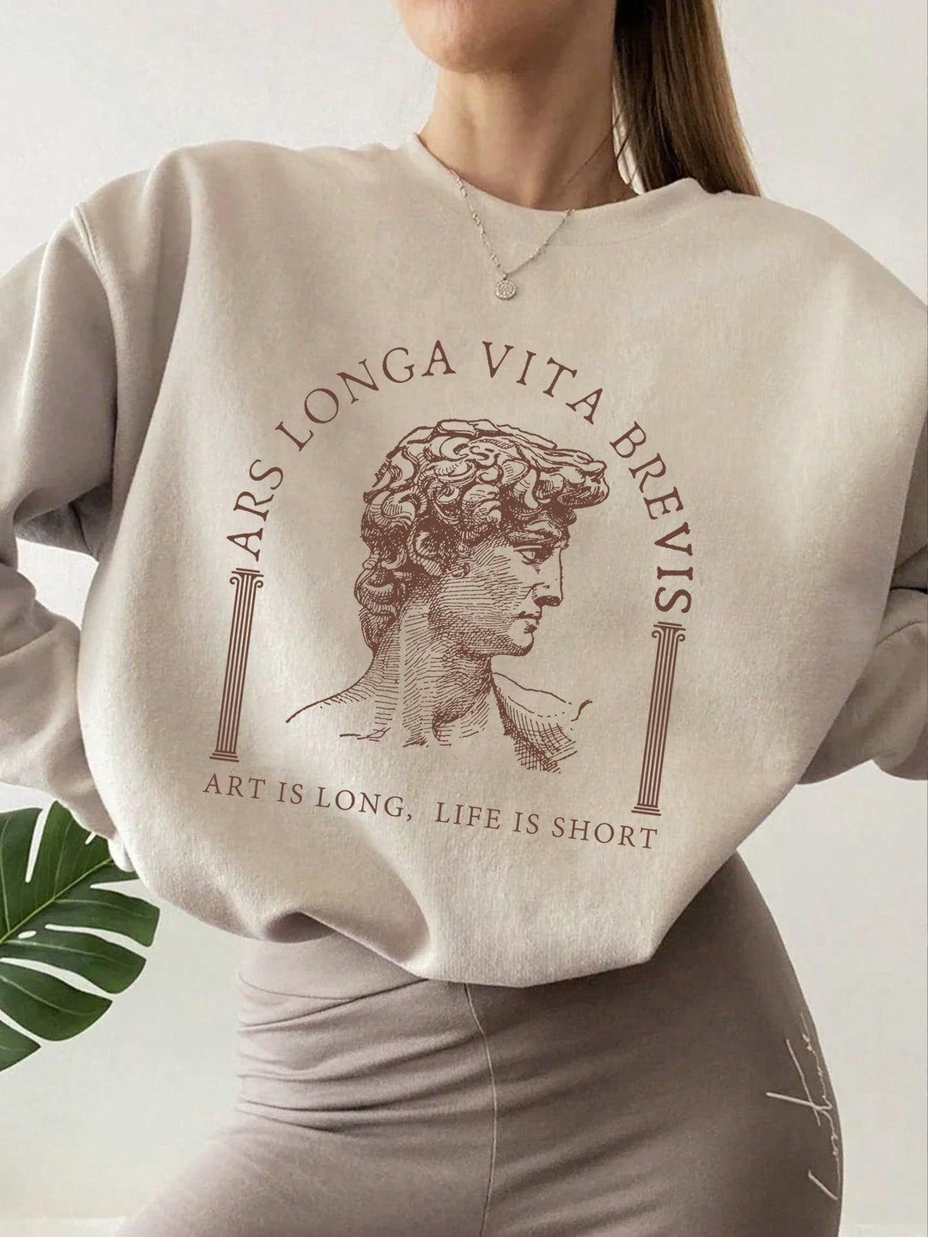 Wanja | Sweatshirt met ronde hals en letterprint – Oversized casual trui, top in academische stijl