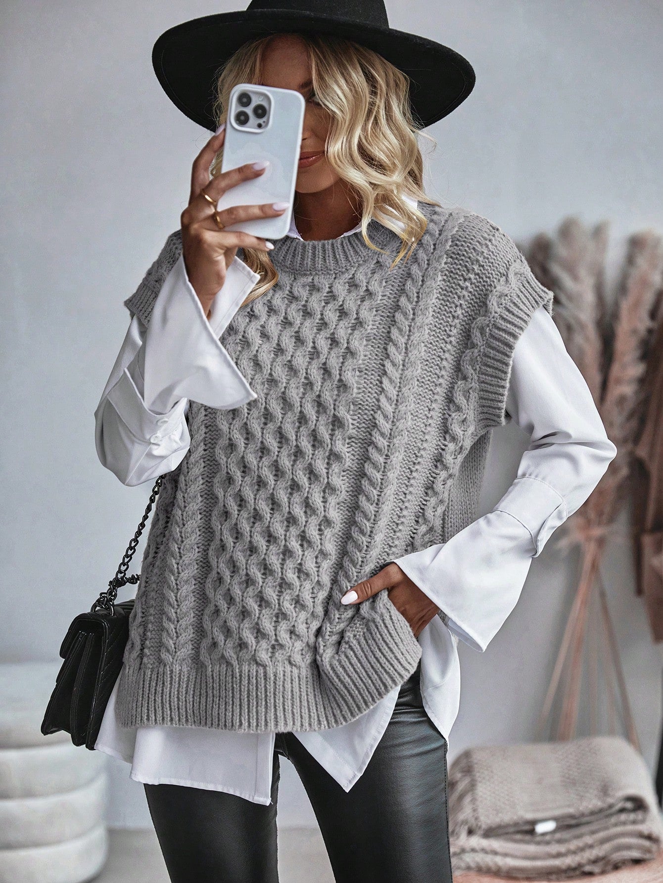 Bravelle | Dames Vest met Kabelgebreide Trui - Korte Mouw, Lichtgewicht, Casual Gebreide Top