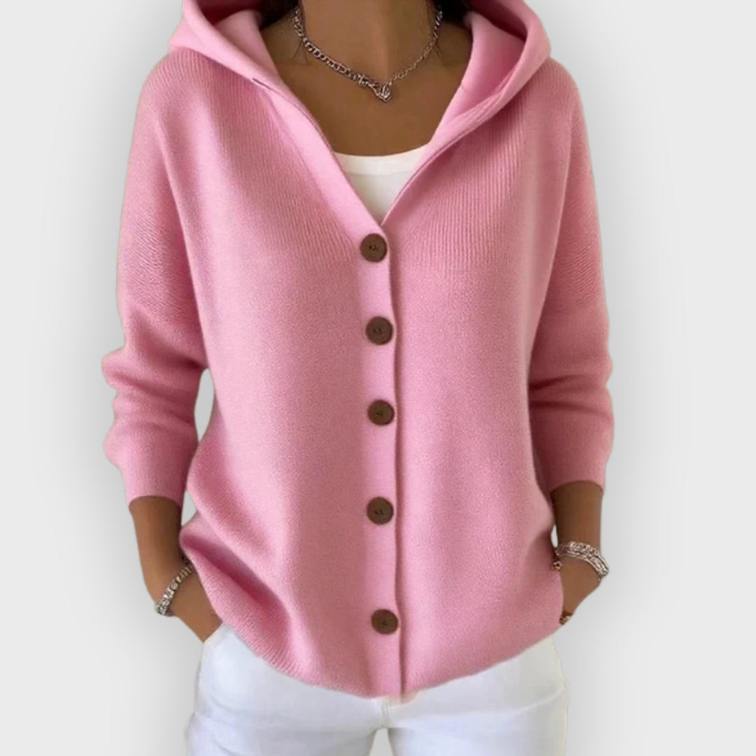 Zorine | Gebreid damesvest met capuchon, lange mouwen, zachte, comfortabele trui, casual herfstlaagje