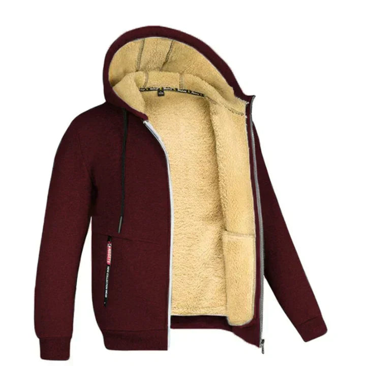 Quillon | Heren fleece hoodie met ritssluiting en schapenvachtvoering – Warme casual winterjas