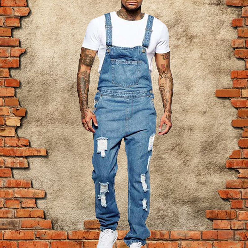Thalion | Heren ripped denim overall - Casual loose-fit distressed jeans jumpsuit