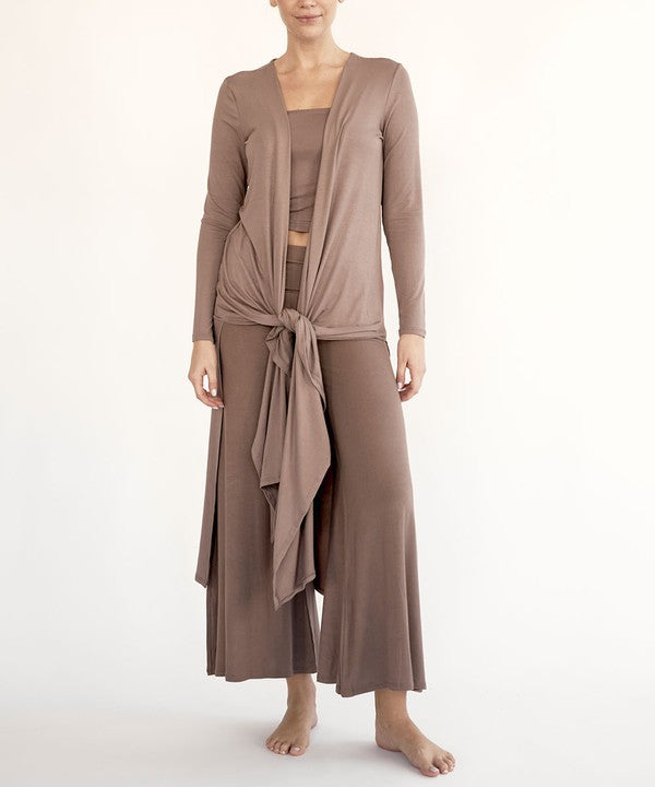 Juneth | Lang lichtgewicht gebreid damesvest van bamboe - ademend Maxi vest met open voorkant