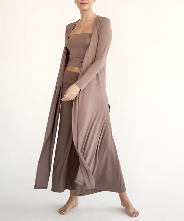 Juneth | Lang lichtgewicht gebreid damesvest van bamboe - ademend Maxi vest met open voorkant