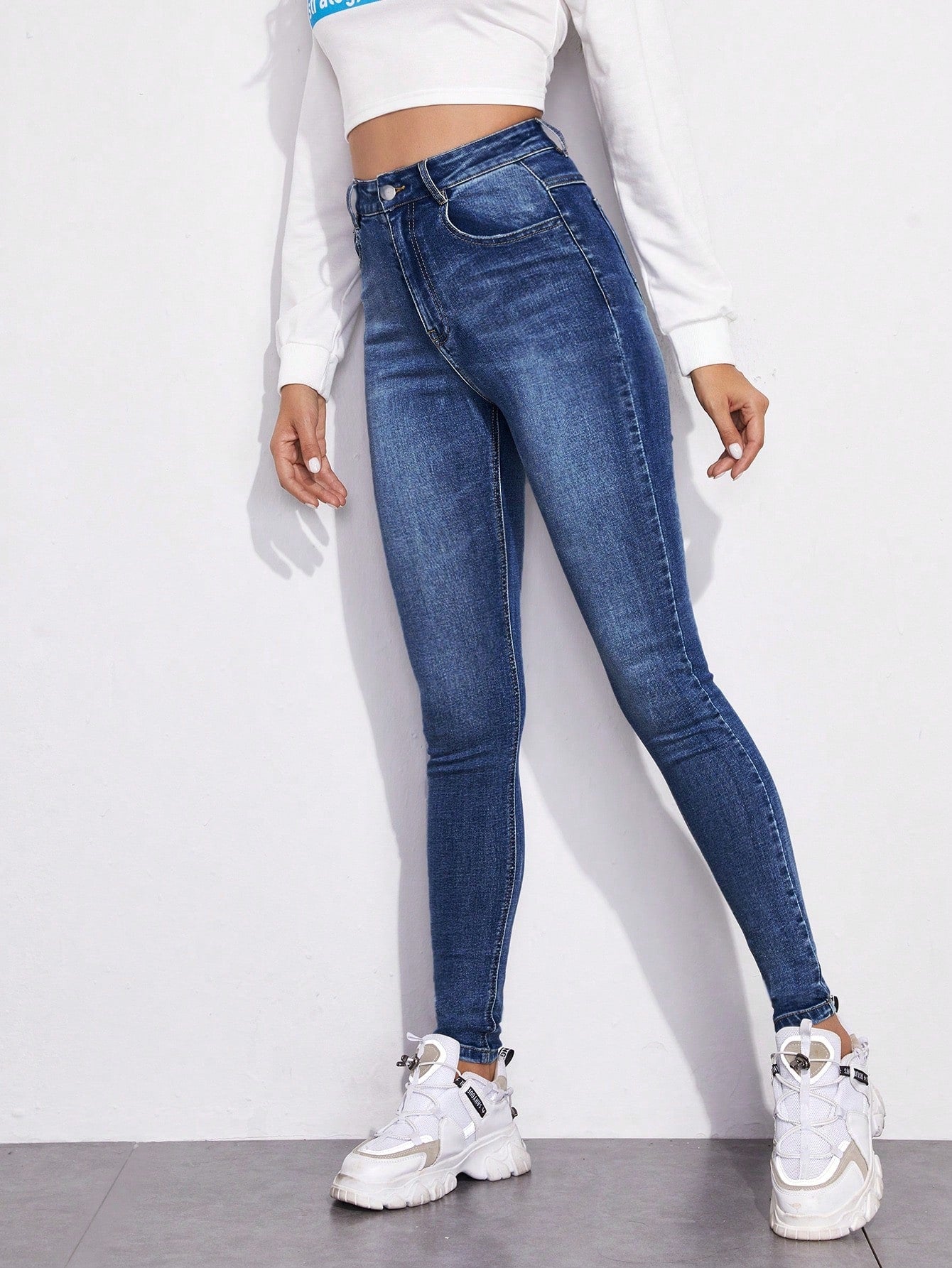 Zehra | Dames skinny jeans met hoge taille en knoop- en ritssluiting, stretch denim