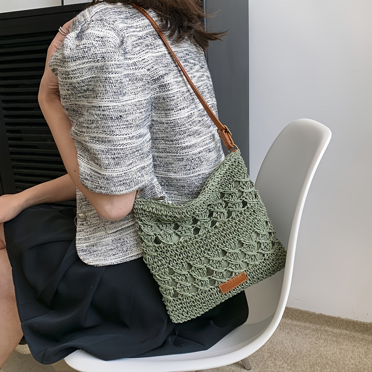 LinaBag | Chique papieren crossbody tas van stro