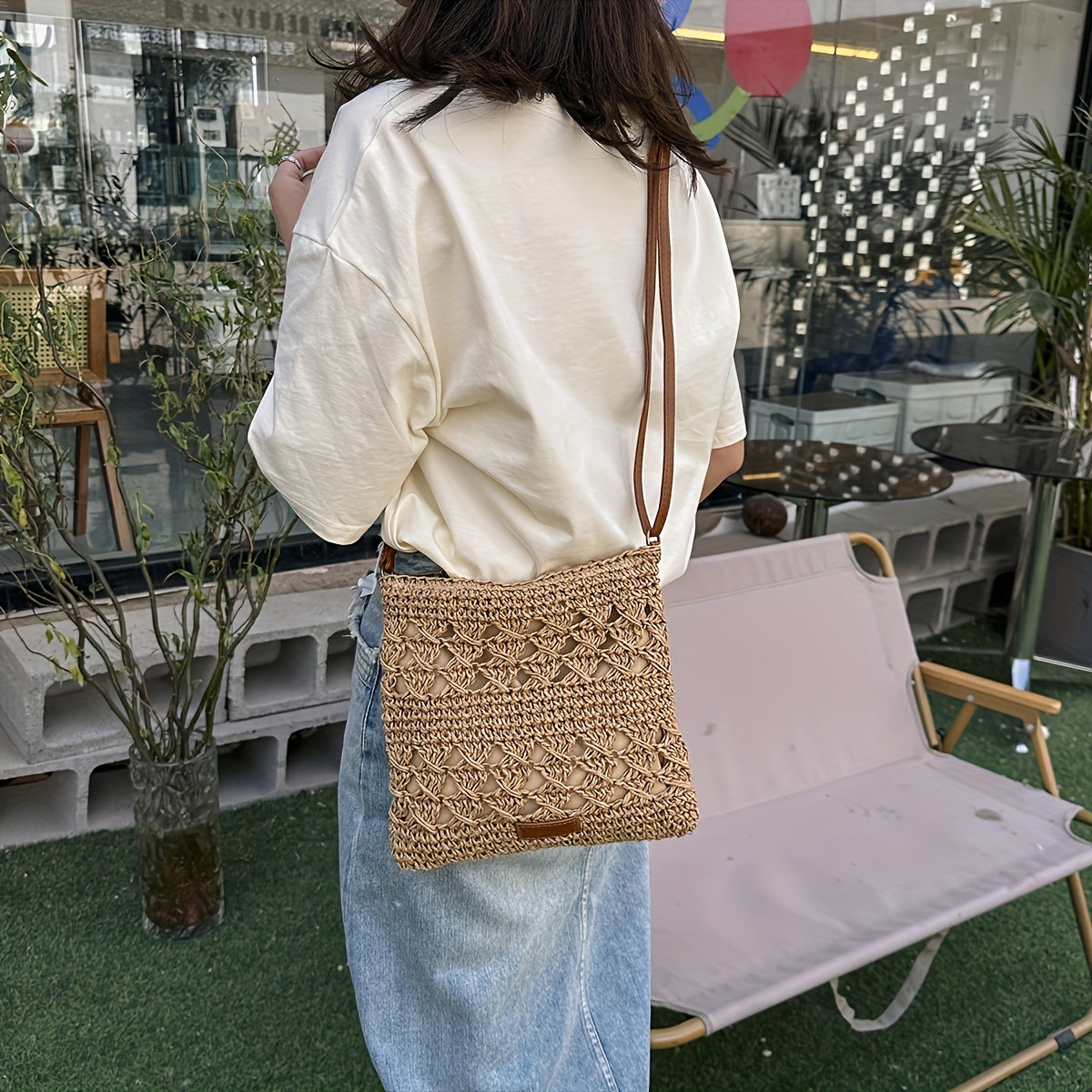 LinaBag | Chique papieren crossbody tas van stro