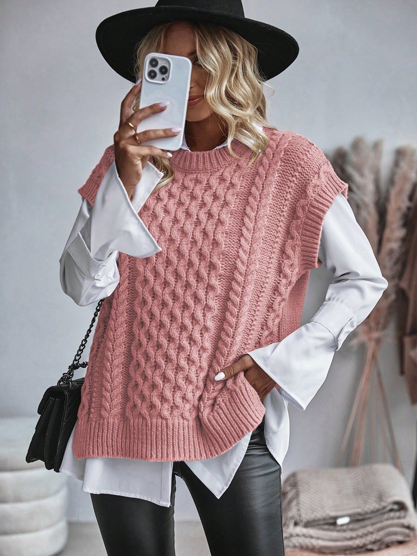 Bravelle | Dames Vest met Kabelgebreide Trui - Korte Mouw, Lichtgewicht, Casual Gebreide Top