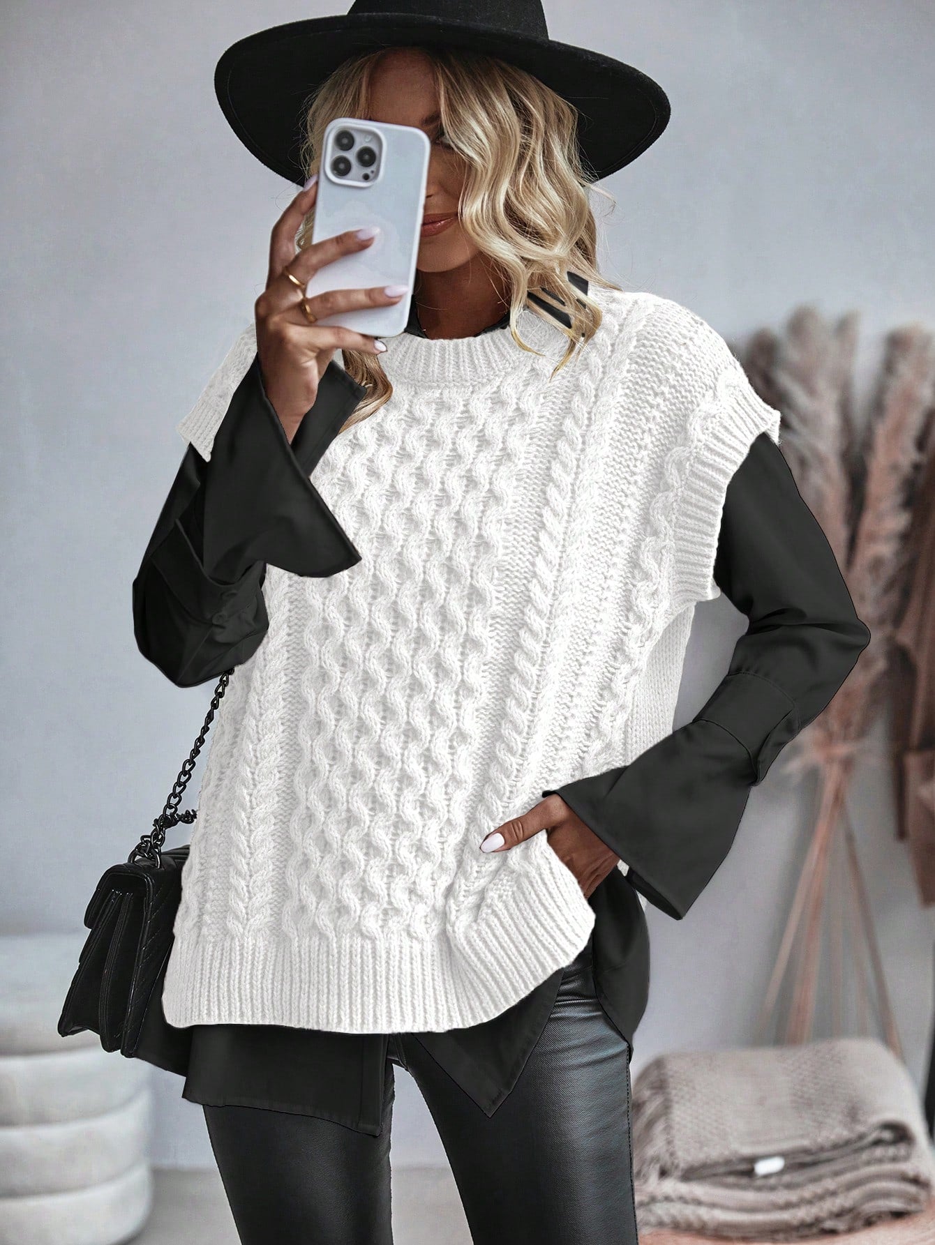 Bravelle | Dames Vest met Kabelgebreide Trui - Korte Mouw, Lichtgewicht, Casual Gebreide Top