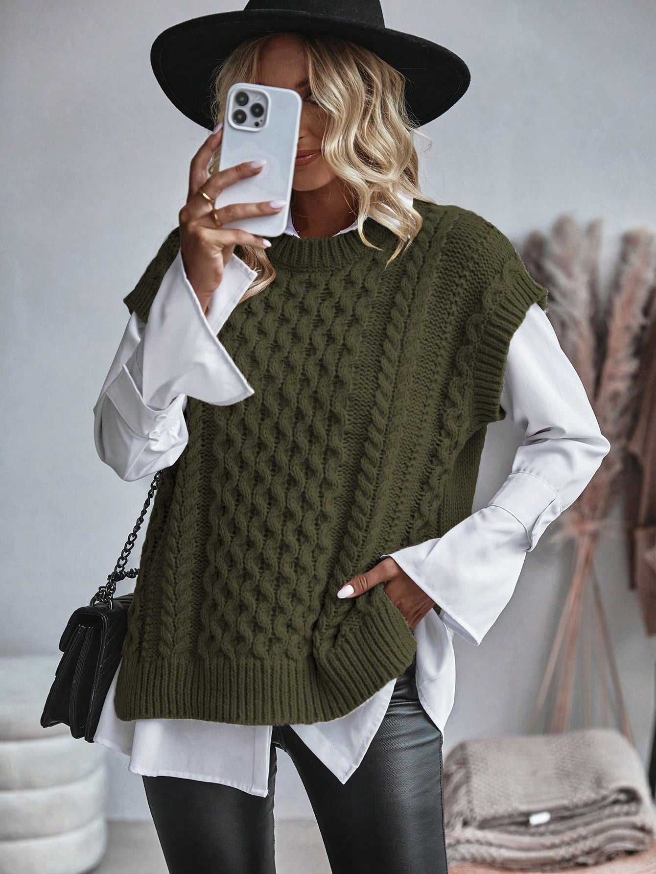 Bravelle | Dames Vest met Kabelgebreide Trui - Korte Mouw, Lichtgewicht, Casual Gebreide Top