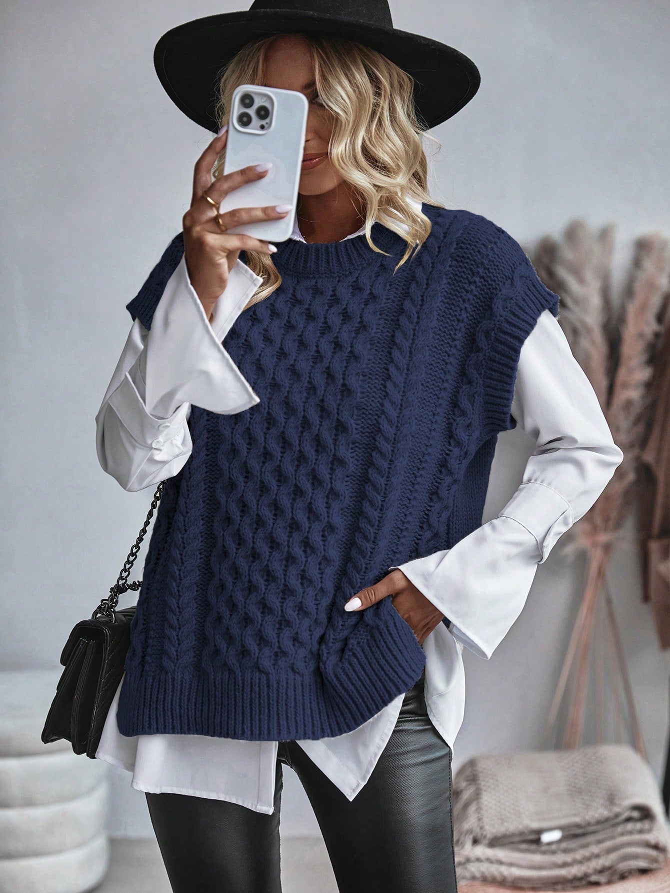 Bravelle | Dames Vest met Kabelgebreide Trui - Korte Mouw, Lichtgewicht, Casual Gebreide Top