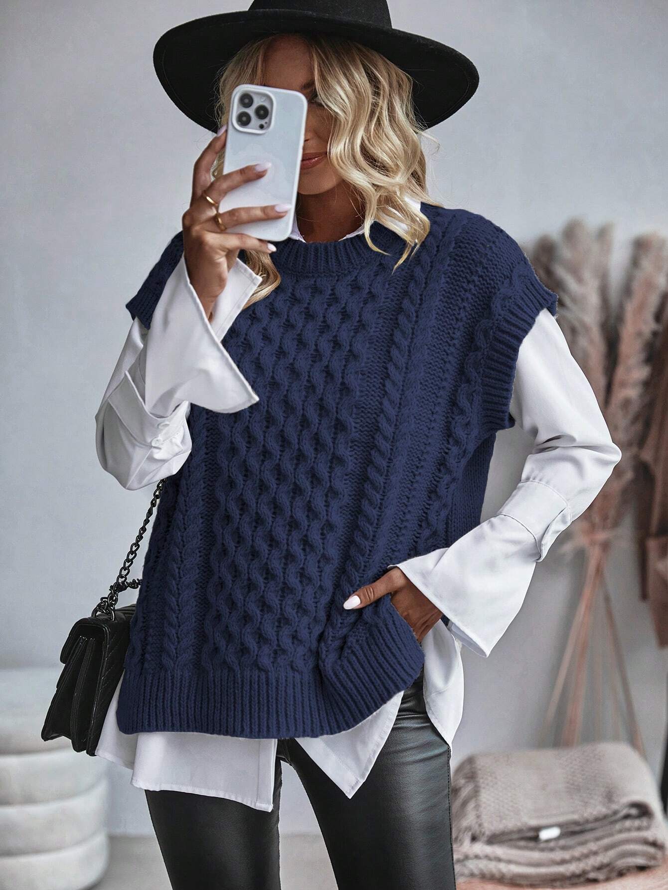 Bravelle | Dames Vest met Kabelgebreide Trui - Korte Mouw, Lichtgewicht, Casual Gebreide Top