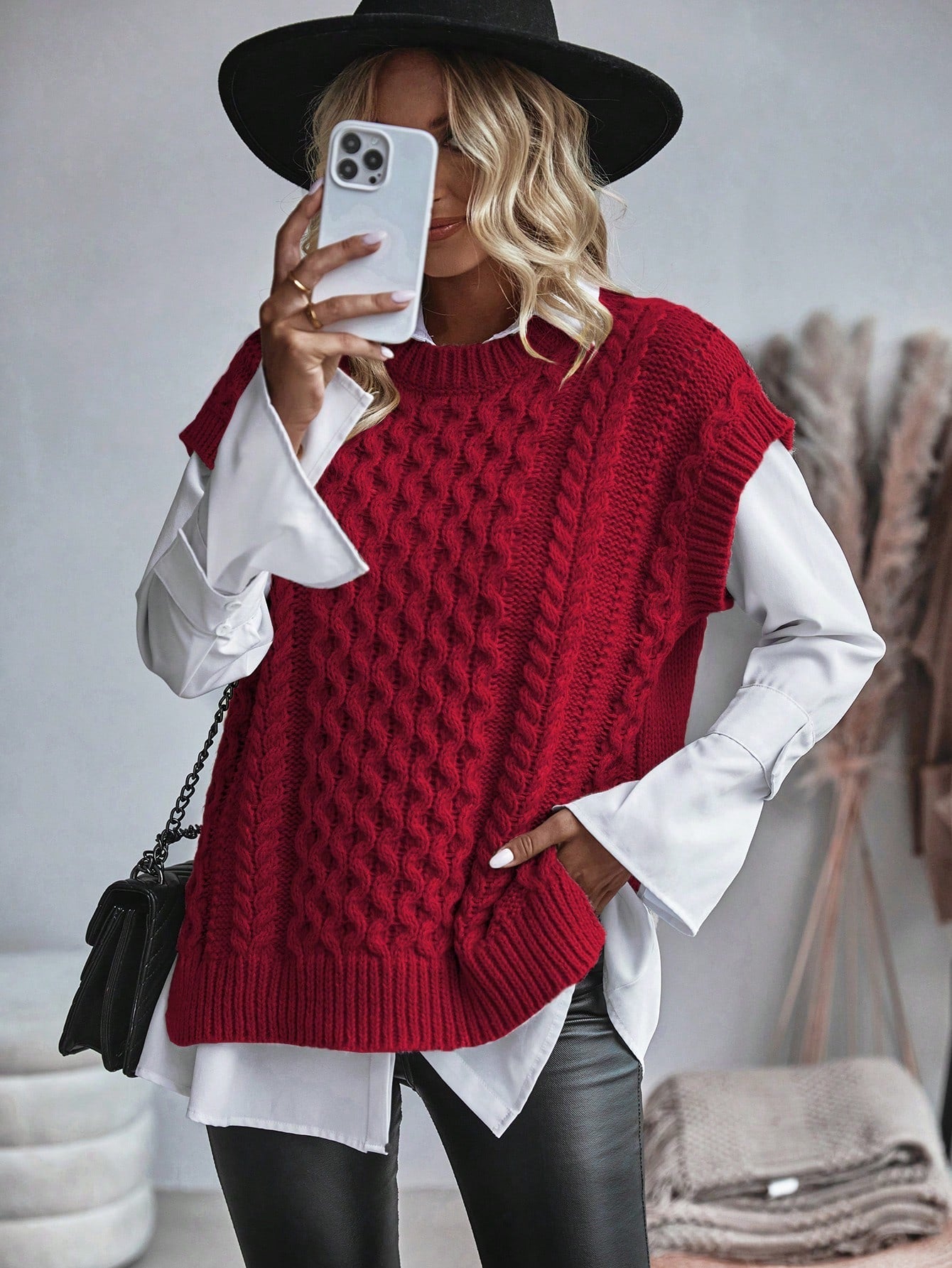 Bravelle | Dames Vest met Kabelgebreide Trui - Korte Mouw, Lichtgewicht, Casual Gebreide Top