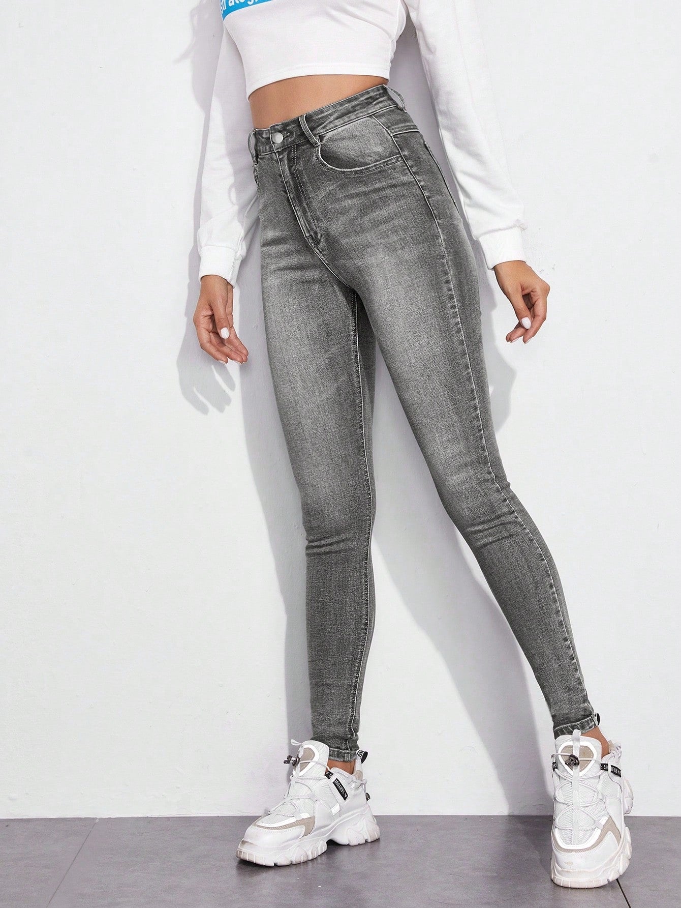 Zehra | Dames skinny jeans met hoge taille en knoop- en ritssluiting, stretch denim