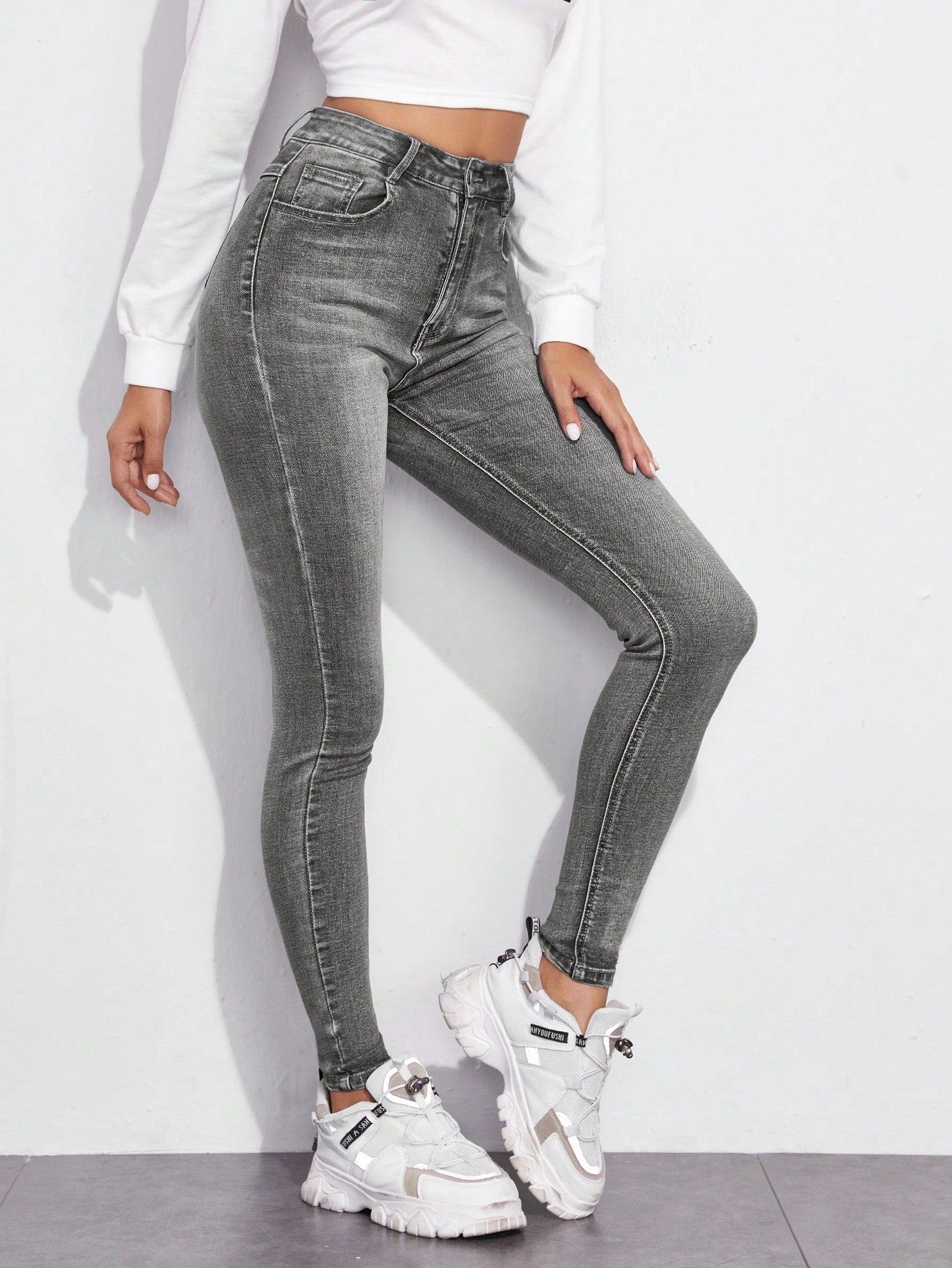 Zehra | Dames skinny jeans met hoge taille en knoop- en ritssluiting, stretch denim