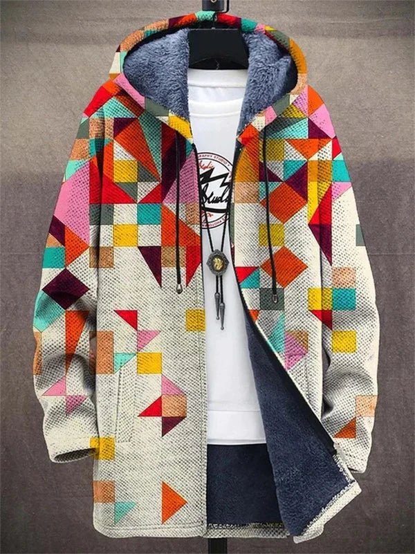 Fiorenzo | Kleurrijke abstracte jas met capuchon voor heren – Warme, lichtgewicht, casual bovenkleding