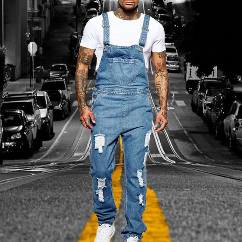 Thalion | Heren ripped denim overall - Casual loose-fit distressed jeans jumpsuit