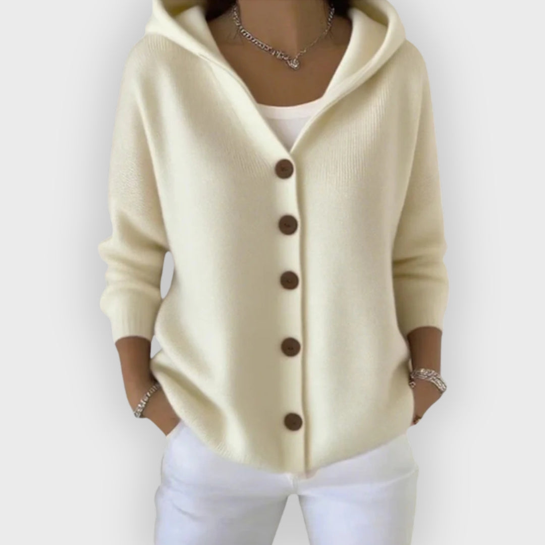 Zorine | Gebreid damesvest met capuchon, lange mouwen, zachte, comfortabele trui, casual herfstlaagje