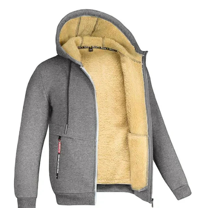 Quillon | Heren fleece hoodie met ritssluiting en schapenvachtvoering – Warme casual winterjas