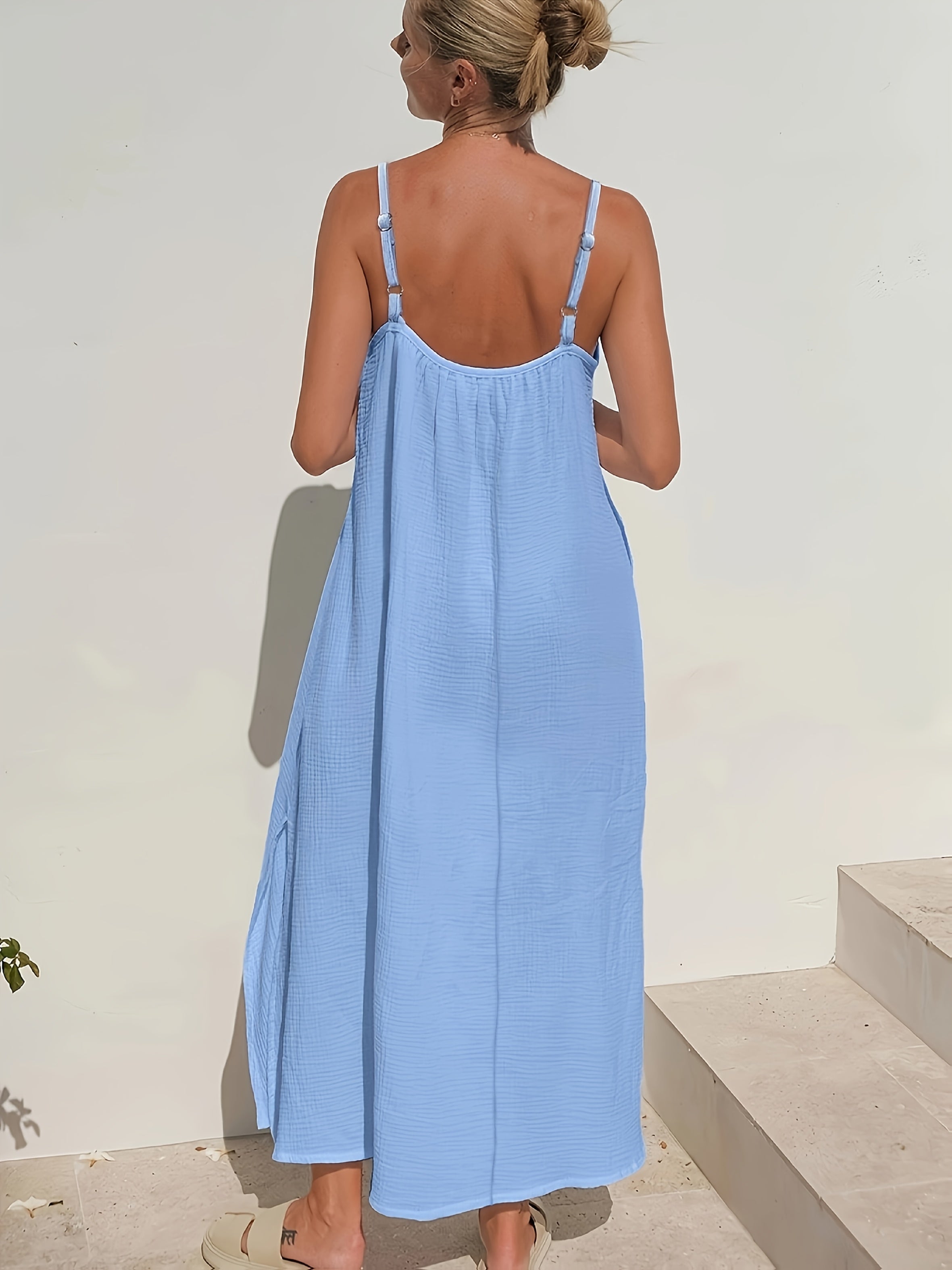 Aelira | Mouwloze Maxi jurk met ruches en split aan de zijkant - Vakantie Casual Zomerjurk