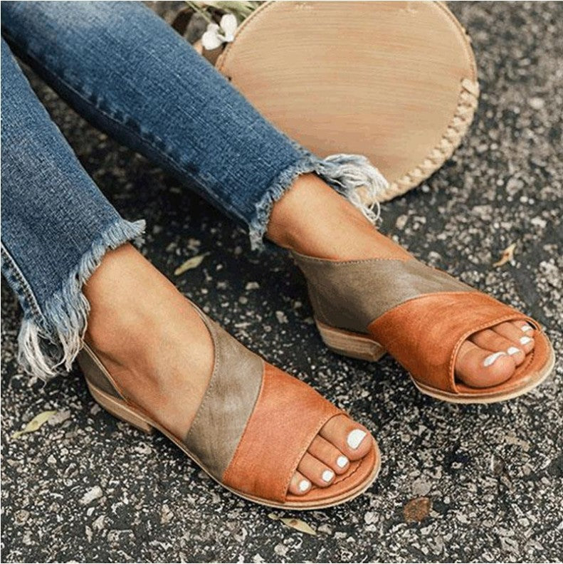 Strivana | Leren sandalen met open teen - Lage blokhak, chique zomer dress sandalen