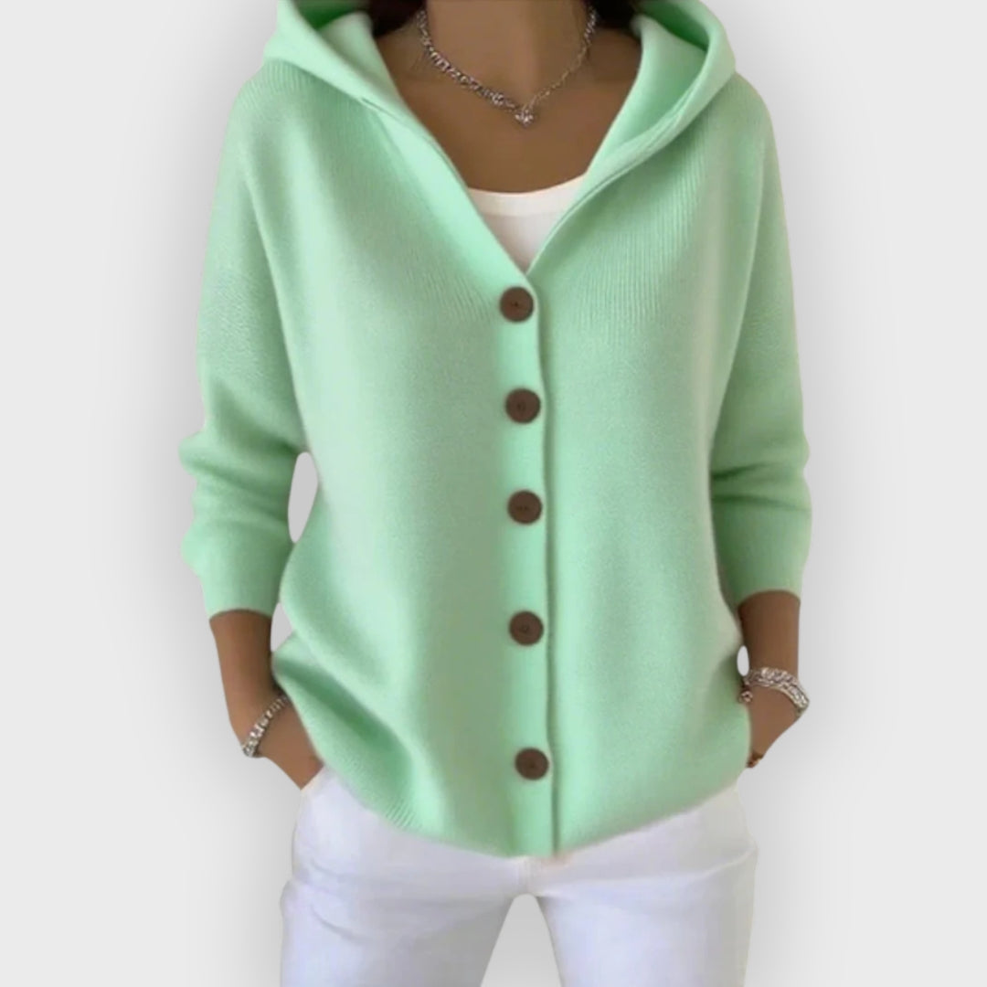 Zorine | Gebreid damesvest met capuchon, lange mouwen, zachte, comfortabele trui, casual herfstlaagje