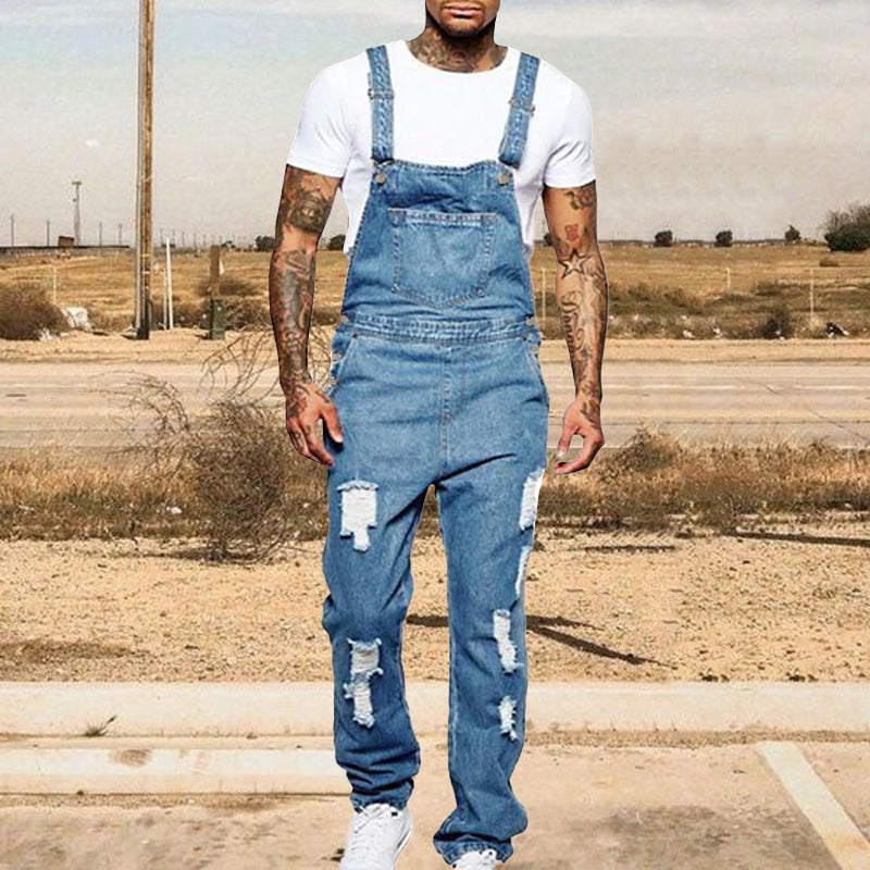 Thalion | Heren ripped denim overall - Casual loose-fit distressed jeans jumpsuit