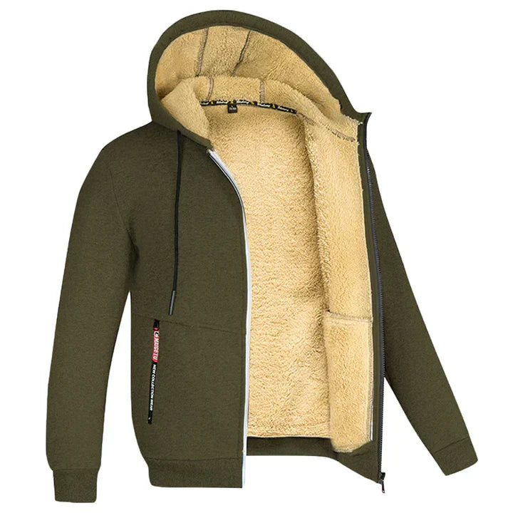 Quillon | Heren fleece hoodie met ritssluiting en schapenvachtvoering – Warme casual winterjas