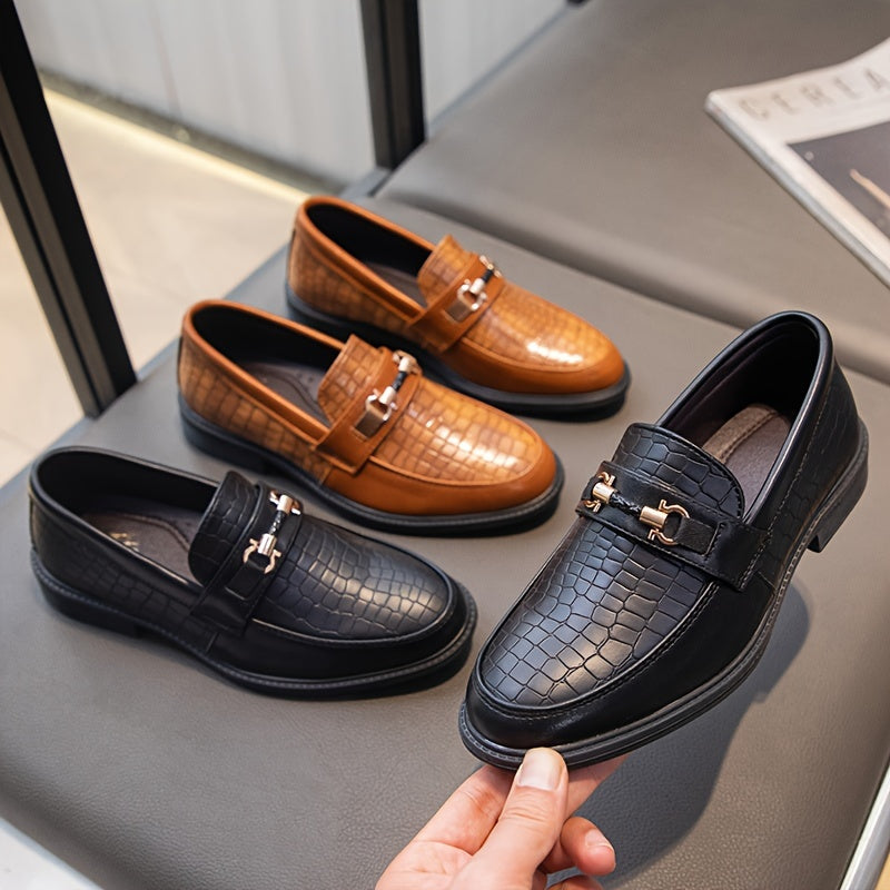 BreezLoaf | Heren Slip-On Loafers - Vintage zakelijke geklede schoenen met metalen gesp