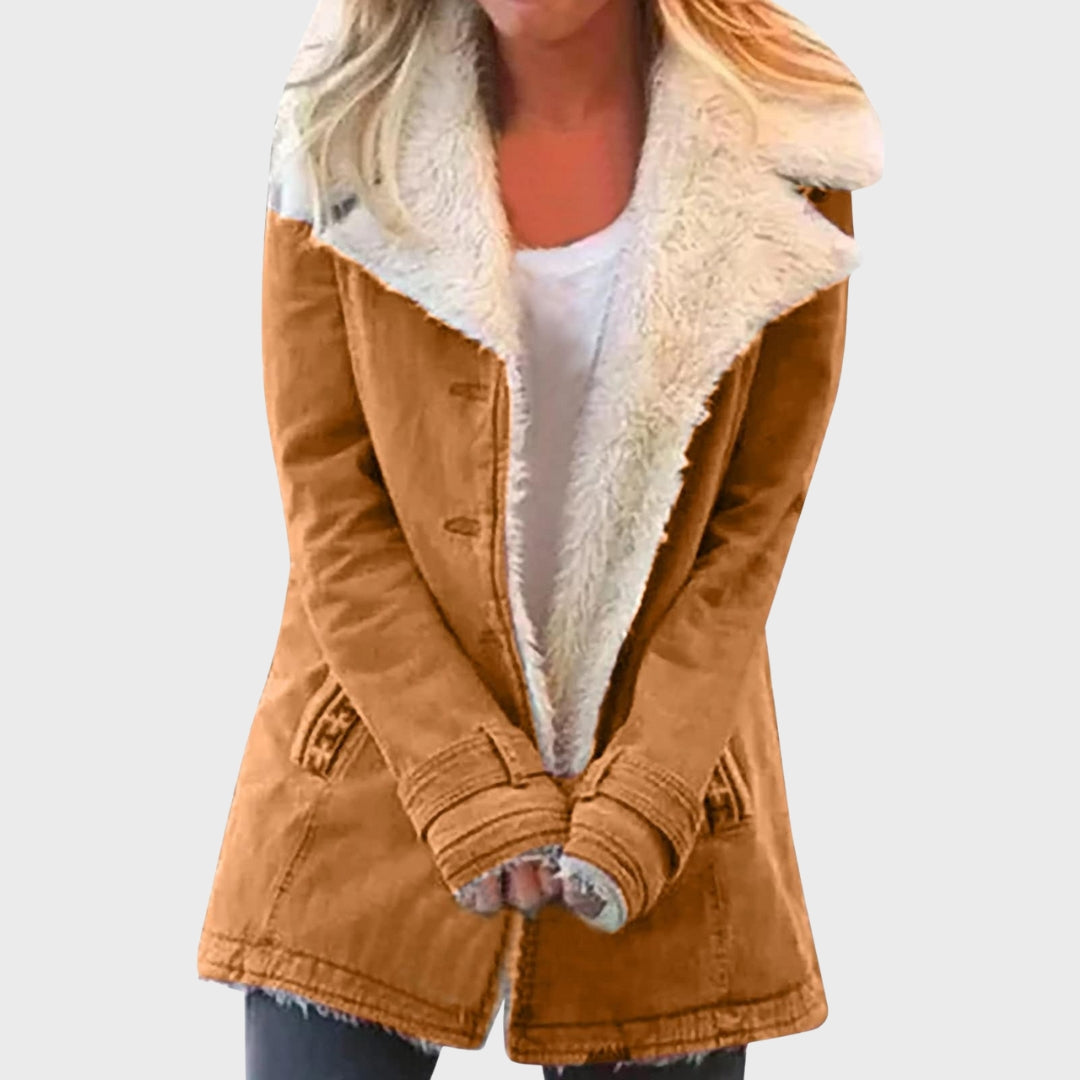 Mirelta | Warme en stijlvolle damesparka met zachte schapenvachtvoering