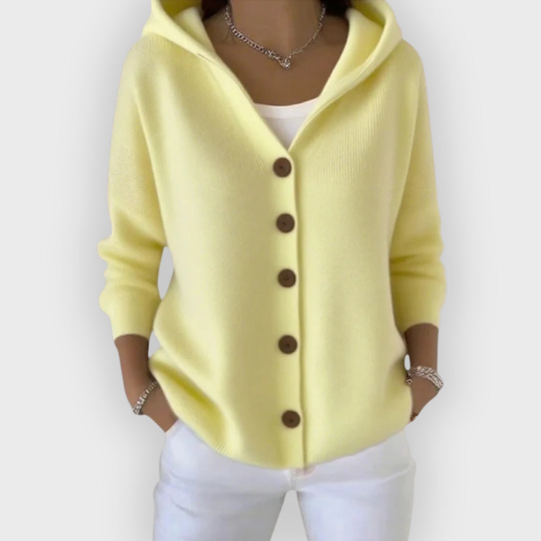 Zorine | Gebreid damesvest met capuchon, lange mouwen, zachte, comfortabele trui, casual herfstlaagje