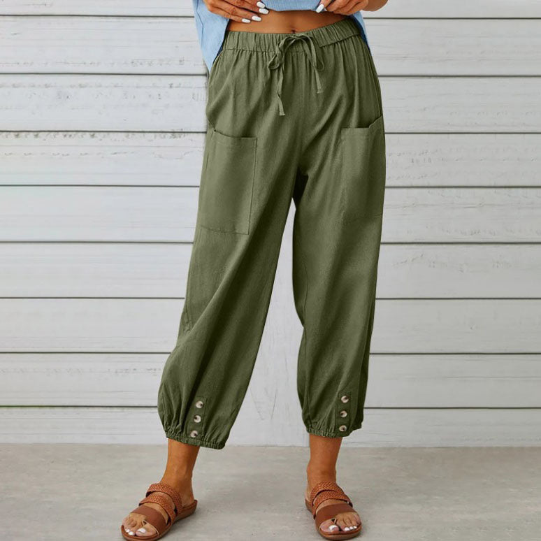 Aneliya | Damesbroek met hoge taille en losse wijde pijpen - rechte casual zomerbroek