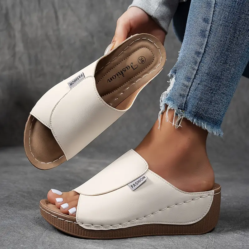 FemmeStep | Vrouwen Slip-On Wedge Sandalen - Open Teen, Comfortabele Platform Hakken voor Dagelijks Dragen
