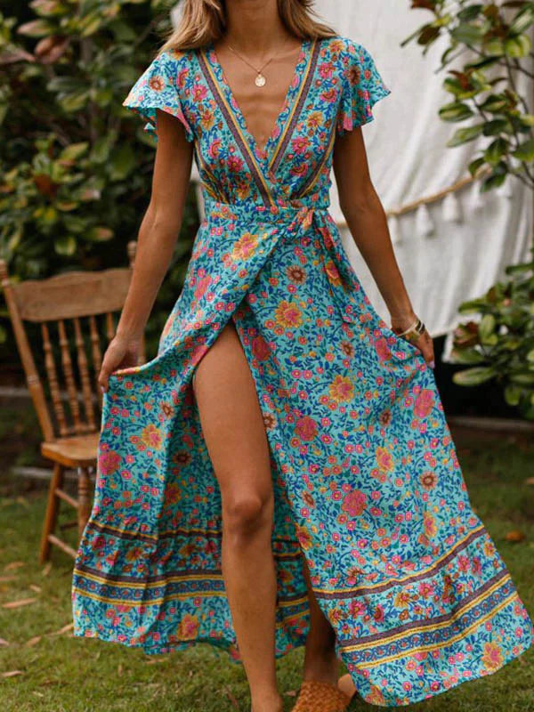 Giada | Bloemige V-hals Maxi-jurk - Elegante Jurk voor Vrouwen, Boho Chic Bloemenprint