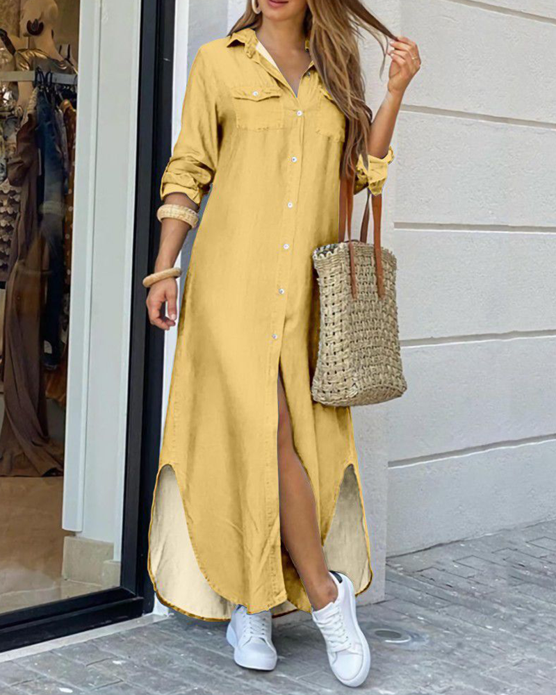 Pranvera | Lange Overhemd Jurk voor Vrouwen - Casual Lange Mouw Button-Down Maxi Jurk