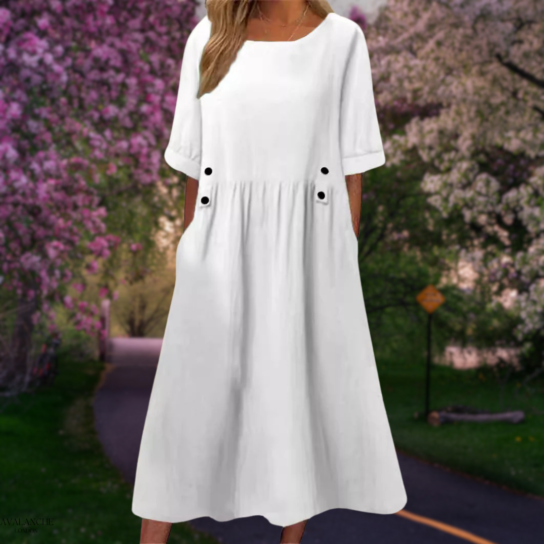 Silvija | Losse casual midi-jurk - Lichtgewicht zomerjurk met halve mouwen