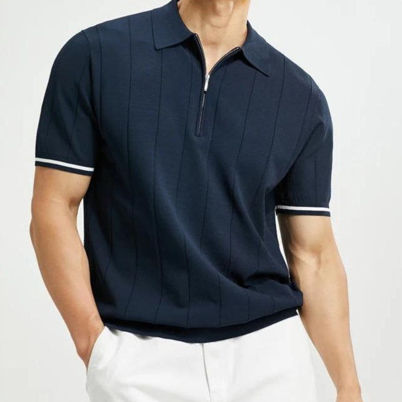 Fedor | Warm gebreid poloshirt voor heren – halve rits, ademend katoen, casual en smart-casual top
