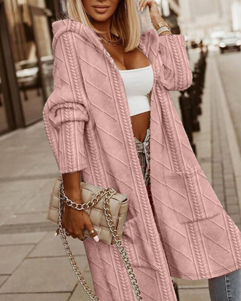 Blaesia | Lang open vest met capuchon - Gestructureerde gebreide cape stijl, casual losse pasvorm