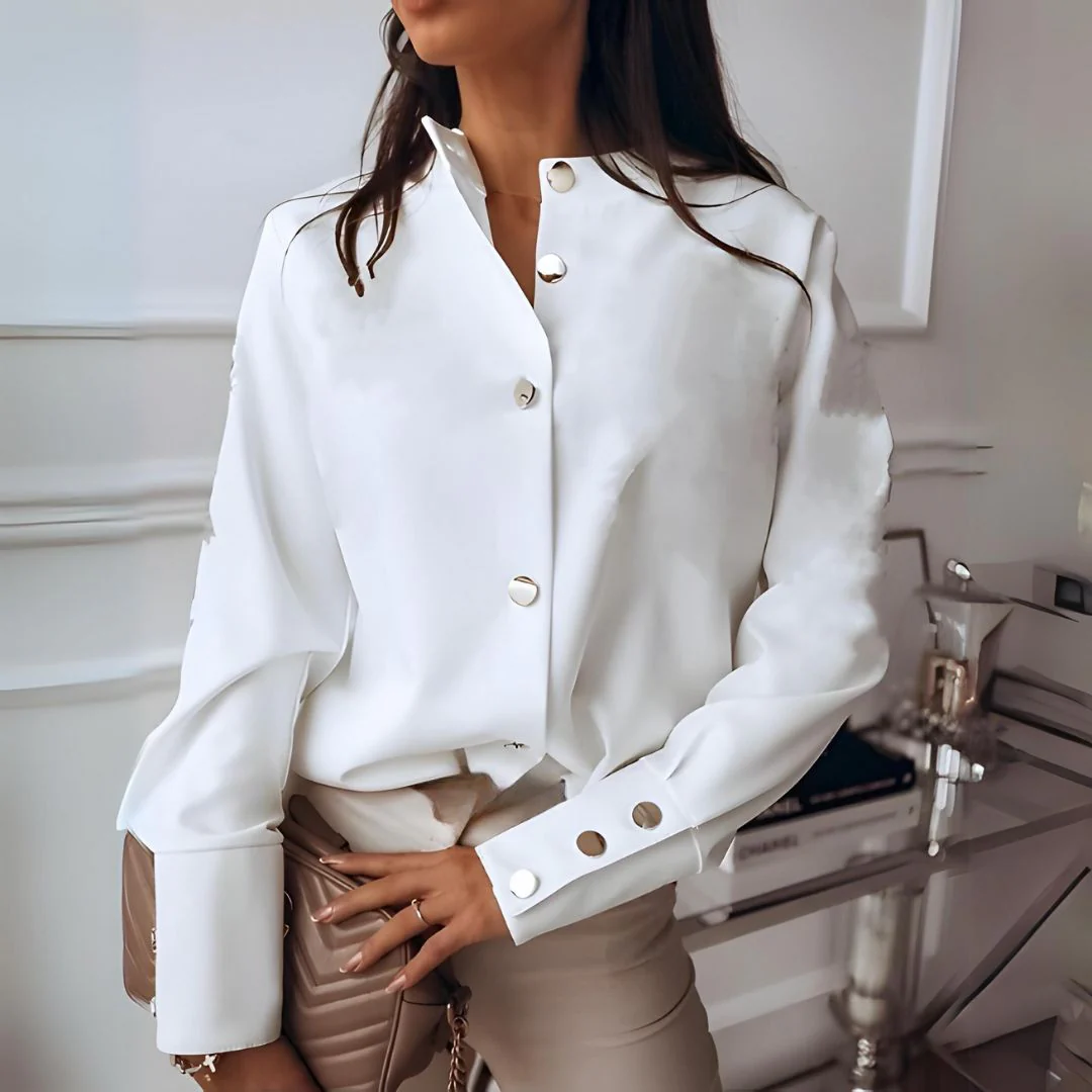 Istra | Elegant overhemd met knoopsluiting - Staande kraag, lange mouwen, kantoorblouse