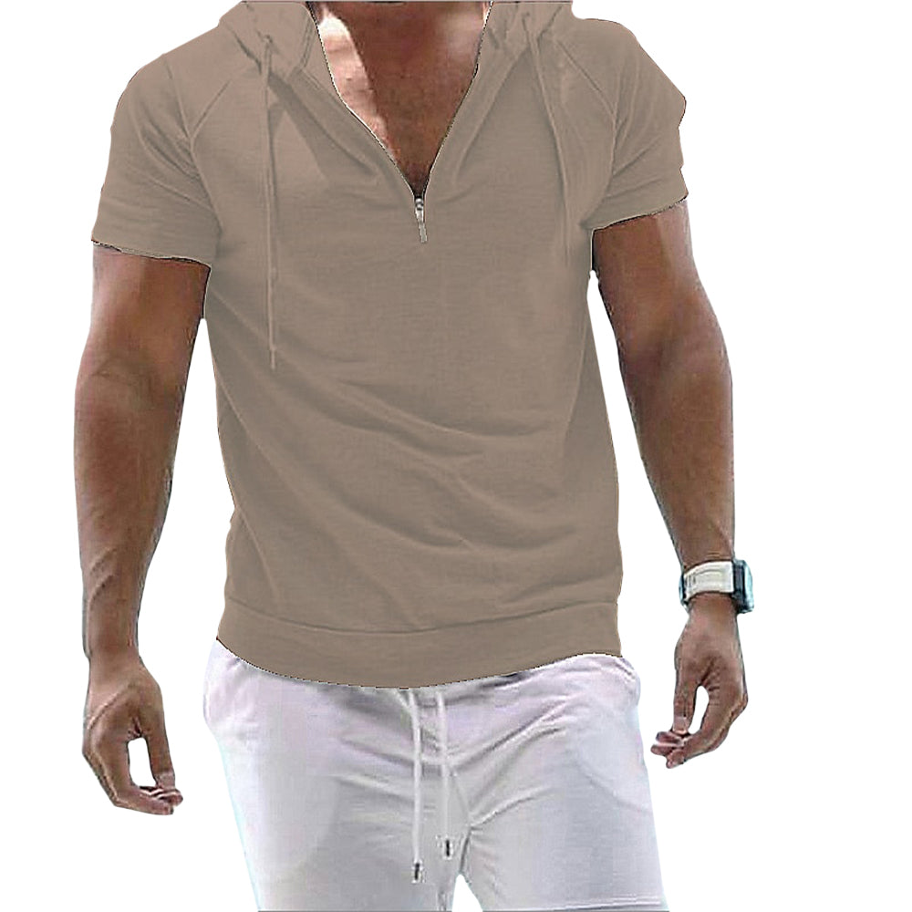 Callum | Heren Casual Hoodie Shirt met Korte Mouw - Lichtgewicht Pullover met Halve Ritssluiting