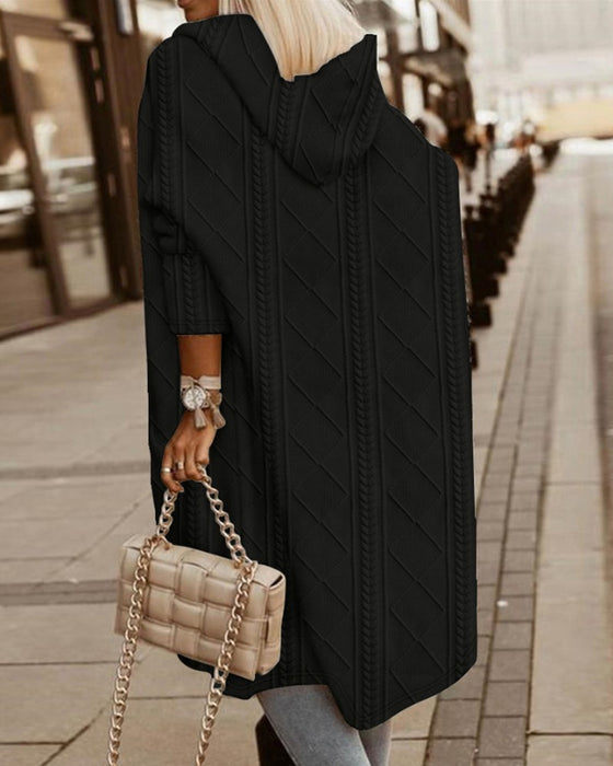 Blaesia | Lang open vest met capuchon - Gestructureerde gebreide cape stijl, casual losse pasvorm