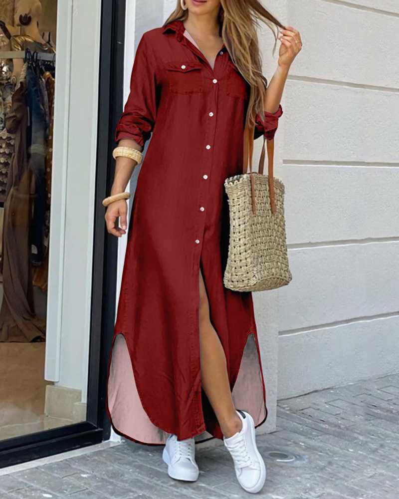 Pranvera | Lange Overhemd Jurk voor Vrouwen - Casual Lange Mouw Button-Down Maxi Jurk