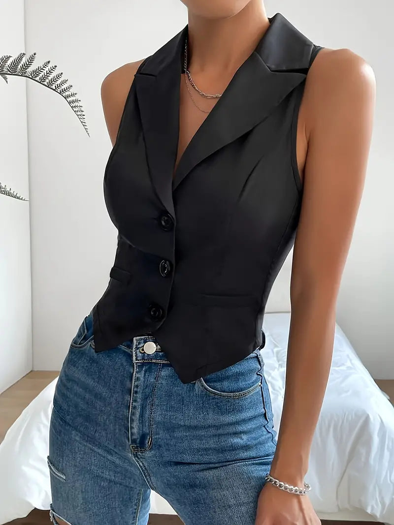 Ankica | Mouwloze Vestenblouse voor dames - Elegante Enkel-Geborste Getailleerde Waistcoat Top