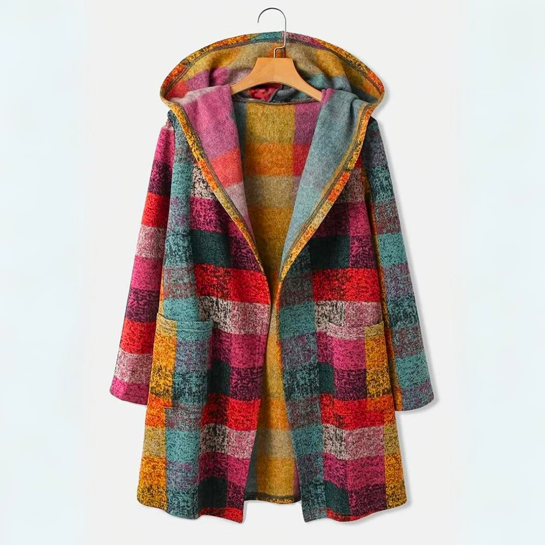 Sorynna | Dames Oversized Geruit Vest met Capuchon – Veelkleurig Open Front Cardigan