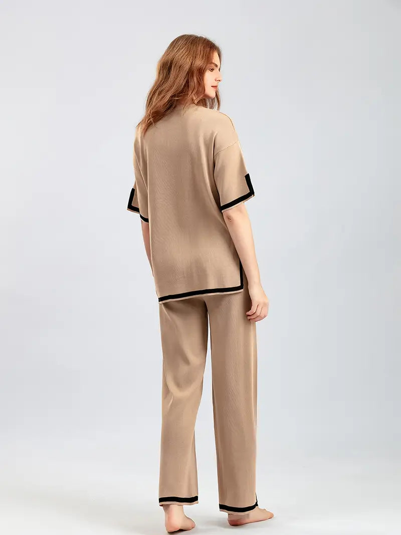 Iralyn | Stretchbare gebreide top en broek – Casual loungewear, zachte, comfortabele tweedelige outfit