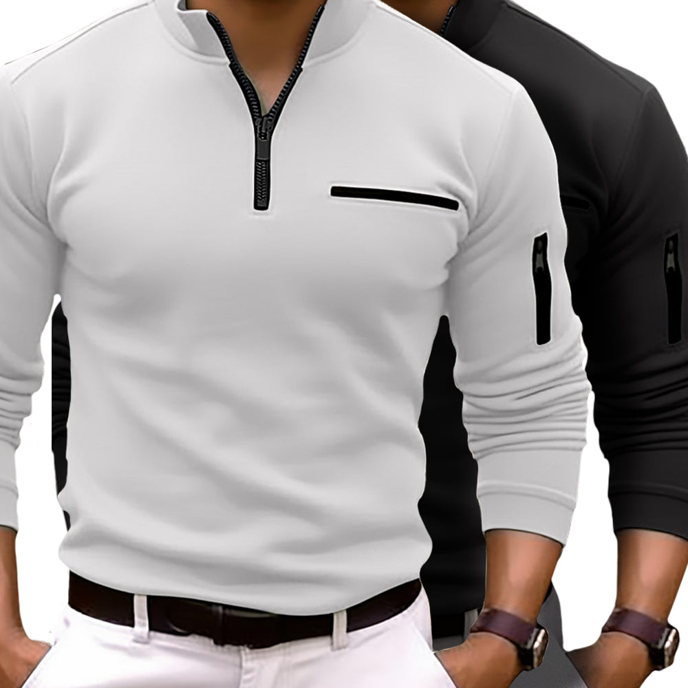 Sethan | Casual herenoverhemd met lange mouwen en ritskraag - Slim Fit, lichtgewicht, streetwearstijl